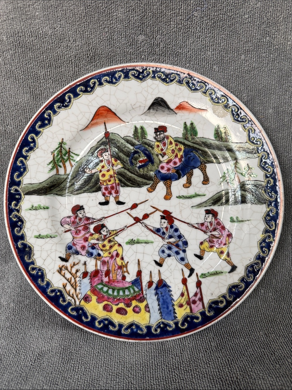 VTG Nora Fenton Hand Painted Chinese Mural Battle Plate Macau Chinoiserie 10”